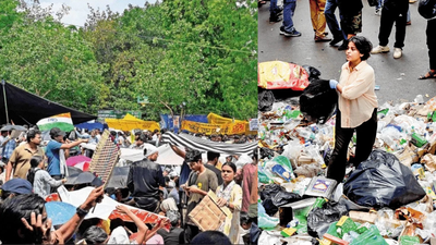 Volunteers at work — from clearing garbage to making human chains (Photo credit: Devanshi Mehta, Piyal Bhattacharjee) Gentle backbone of a fierce crowd: Bamboo fans, shared shade and pure grit keep Delhi's Jantar Mantar alive amid CJP protest