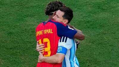 Lionel Messi and Lamine Yamal (PTI Photo) Lionel Messi, Lamine Yamal share emotional hug after Spain's FIFA World Cup triumph - WATCH