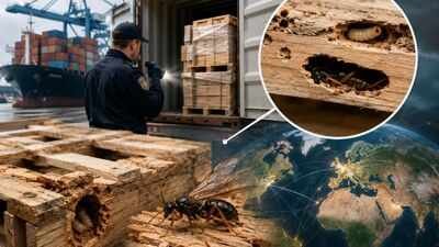 Image: AI-generated From 1952 to 2020, US inspectors recorded 2,562 woodwasp interceptions; researchers found wooden packaging was the dominant invasion pathway