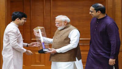 New Delhi, Jul 27 (ANI): Skyroot Aerospace founders, Pawan Chandana (L) and Naga Bharath Daka, meet Prime Minister Narendra Modi, in New Delhi on Monday. (@SkyrootA X/ANI Photo) ‘Thanks for the mention’: Skyroot founder Pawan Kumar Chandana reacts after PM Modi’s ‘first in my bloodline’ remark