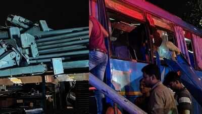 Six people died and several others were injured in a bus accident. 6 killed, several hurt as private bus crashes into moving truck in Hyderabad