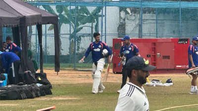Shubman Gill during the nets session. (TOI Photo) Marathon hit! Shubman Gill bats for over an hour in NCC nets