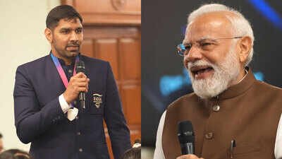 Narender Berwal and PM Narendra Modi (Video grabs) ‘Mujhe Narendra naam se nafrat ho gayi hai’: Narender Berwal’s Pakistan boxer story leaves PM Modi laughing