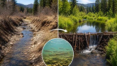 California built beaver-like dams in coho salmon creeks; at one site, mean juvenile survival rose from 8% before restoration to 60% after