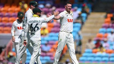 Josh Hazlewood of Australia, right, celebrates (AP) Josh Hazlewood makes Australian Test history, joins elite club with 300th wicket