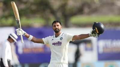 Devdutt Padikkal celebrates after scoring his maiden Test century at Galle. (Photo: BCCI | X) A ton of class! Devdutt Padikkal makes the long wait count