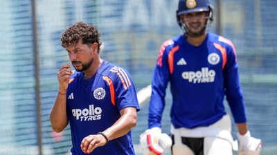 Kuldeep Yadav, front, and captain Shubman Gill during a practice session. (PTI Photo) Why Kuldeep Yadav is not playing 2nd Test vs Sri Lanka: What Shubman Gill and BCCI said