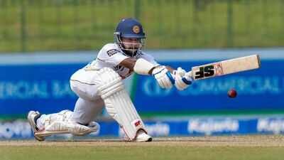 Sri Lanka's Sonal Dinusha plays a shot during the fifth day of the second Test cricket match between India and Sri Lanka, in Colombo, Sri Lanka. (PTI) Sonal Dinusha scripts history, breaks Joe Root's all-time 'sweeping' record as Sri Lanka hold India for draw