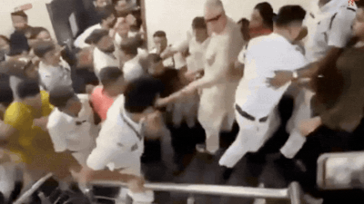 Watch: Derek O’Brien falls down staircase amid clash at TMC office