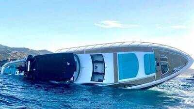The luxury Angiola II sank off Sardinia just four days after delivery to its new owner. (Photo: Jam Press) £3.8million luxury 98ft superyacht Angiola II sinks off Sardinia four days after new owner took delivery after engine failure and fire, 14 rescued