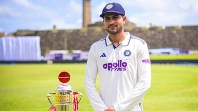 Shubman Gill poses with the trophy during a photoshoot ahead of the first Test. (Surjeet Yadav) Shubman Gill poses with the trophy during a photoshoot ahead of the first Test. (Surjeet Yadav)