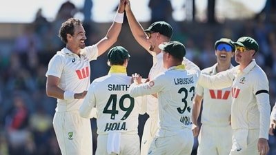 Mitchell Starc celebrating a wicket against Bangladesh. (AP)