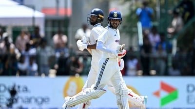India's captain Shubman Gill (R) and teammate Devdutt Padikkal run between the wickets during the first day of the second Test cricket match (AFP)
