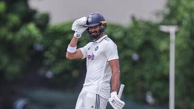 Devdutt Padikkal’s artistic unbeaten 142 ensured India finished its first innings at 357 for eight in 90 overs. (BCCI / X)