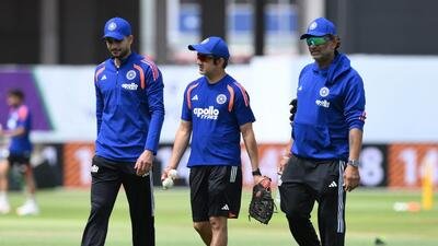 From left: Skipper Shubman Gill, head coach Gautam Gambhir and batting coach Sitanshu Kotak during a nets session in July ahead of the fourth ODI in Birmingham. (AP) From left: Skipper Shubman Gill, head coach Gautam Gambhir and batting coach Sitanshu Kotak during a nets session in July ahead of the fourth ODI in Birmingham. (AP)