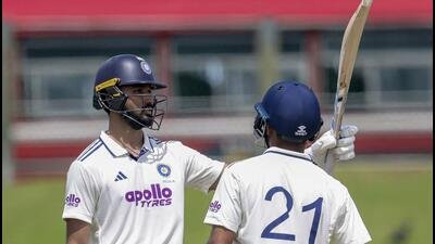 In this image received on June 28, 2026, India's Devdutt Padikkal celebrates his half century on day four of the unofficial Test series between India A and Sri Lanka A in the Tri-Nation A Series, in Galle. (SLC) In this image received on June 28, 2026, India's Devdutt Padikkal celebrates his half century on day four of the unofficial Test series between India A and Sri Lanka A in the Tri-Nation A Series, in Galle. (SLC)