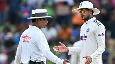 India captain Shubman Gill speaks with the umpire during the fifth day of the second Test in Colombo. (AFP) India captain Shubman Gill speaks with the umpire during the fifth day of the second Test in Colombo. (AFP)