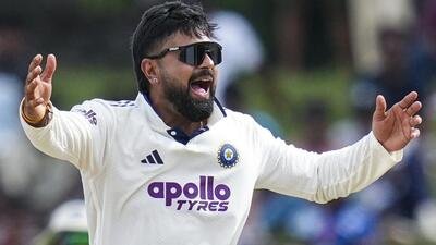 India's debutant off-spinner Saransh Jain appeals successfully for the wicket of Sri Lanka's Niroshan Dickwella on Day 4 of the second Test at the SSC ground in Colombo on Wednesday. (PTI) India's debutant off-spinner Saransh Jain appeals successfully for the wicket of Sri Lanka's Niroshan Dickwella on Day 4 of the second Test at the SSC ground in Colombo on Wednesday. (PTI)