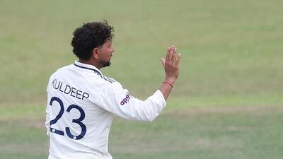 Kuldeep Yadav of India celebrates the wicket of Ahan Wickramasinghe of Sri Lanka during Day 1 of the warm-up match between Sri Lanka XI and India at the NCC Ground, Colombo, Sri Lanka, on August 7, 2026. Photo by Pankaj Nangia / CREIMAS for BCCI Kuldeep Yadav of India celebrates the wicket of Ahan Wickramasinghe of Sri Lanka during Day 1 of the warm-up match between Sri Lanka XI and India at the NCC Ground, Colombo, Sri Lanka, on August 7, 2026. Photo by Pankaj Nangia / CREIMAS for BCCI