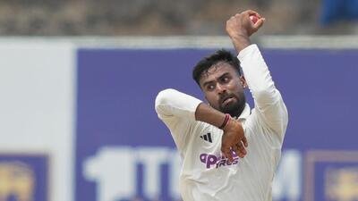 Manav Suthar in action against Sri Lanka on Day 3 of Galle Test. (AP)