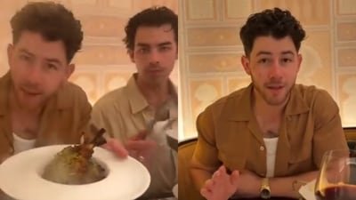 Nick Jonas and Joe Jonas enjoy Indian food in Canada.