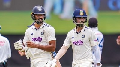 India's KL Rahul, right, and Devdutt Padikkal return to pavillion following lunch during the first test cricket match between India and Sri Lanka (PTI) India's KL Rahul, right, and Devdutt Padikkal return to pavillion following lunch during the first test cricket match between India and Sri Lanka (PTI)