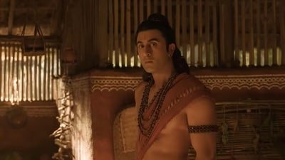 Ranbir Kapoor in a still from the Ramayana English trailer.