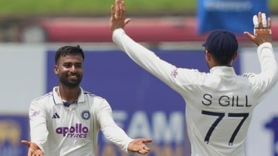 Manav Suthar celebrates the wicket of Sri Lanka's Lahiru Udara. (AP Photo/Eranga Jayawardena)