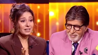 Sunidhi Chauhan graces Amitabh Bachchan's KBC 18. Sunidhi Chauhan graces Amitabh Bachchan's KBC 18.