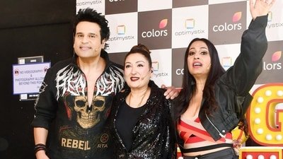 Krushna Abhishek, Sunita Ahuja and Kashmera Shah during Laughter Chefs.