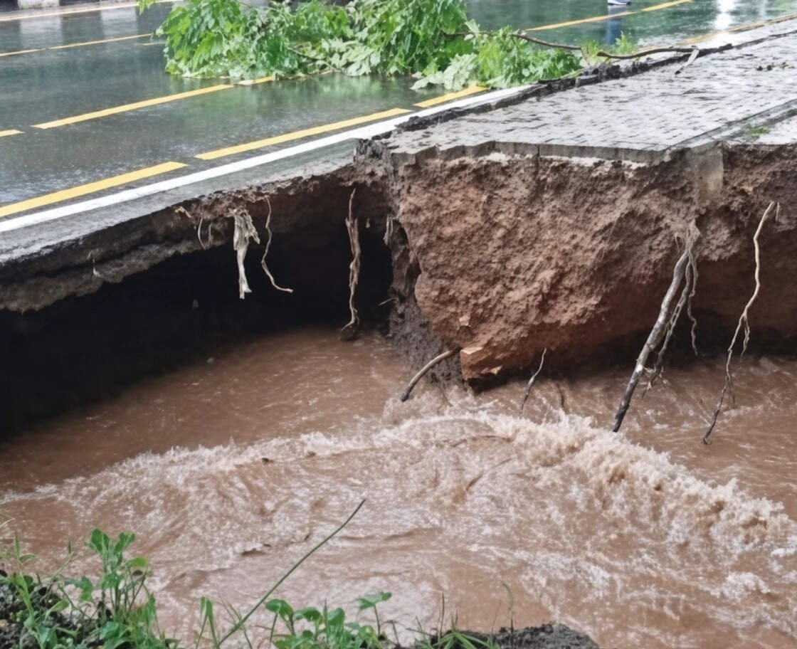 A footpath caved