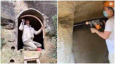 A seven-year dream carved into a mountain: The man transformed solid sandstone into a two-storey family home. In 2019, man began carving a two-storey family home into a China mountain; after 7 years battling water leaks, fault lines and humidity, he finally makes it livable