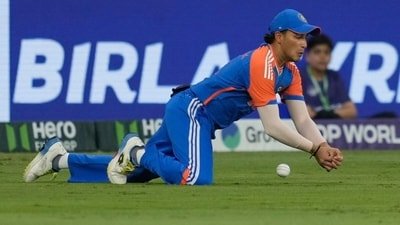 Abhishek Sharma dropping a catch in Indian colours. (X images)