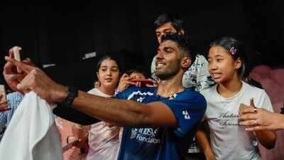 Ayush Shetty with fans (PTI Photo) BWF World Championships: Ayush Shetty stuns World No. 1 Shi Yu Qi; India 5-0 on Day 1