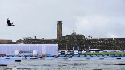 A view of the covered pitch and ground on Day 2 of the first Test match between India and Sri Lanka at the Galle International Cricket Stadium. (ANI) Five minutes, 28 covers, 300 tyres: How Galle's 130-member groundstaff beat the rain