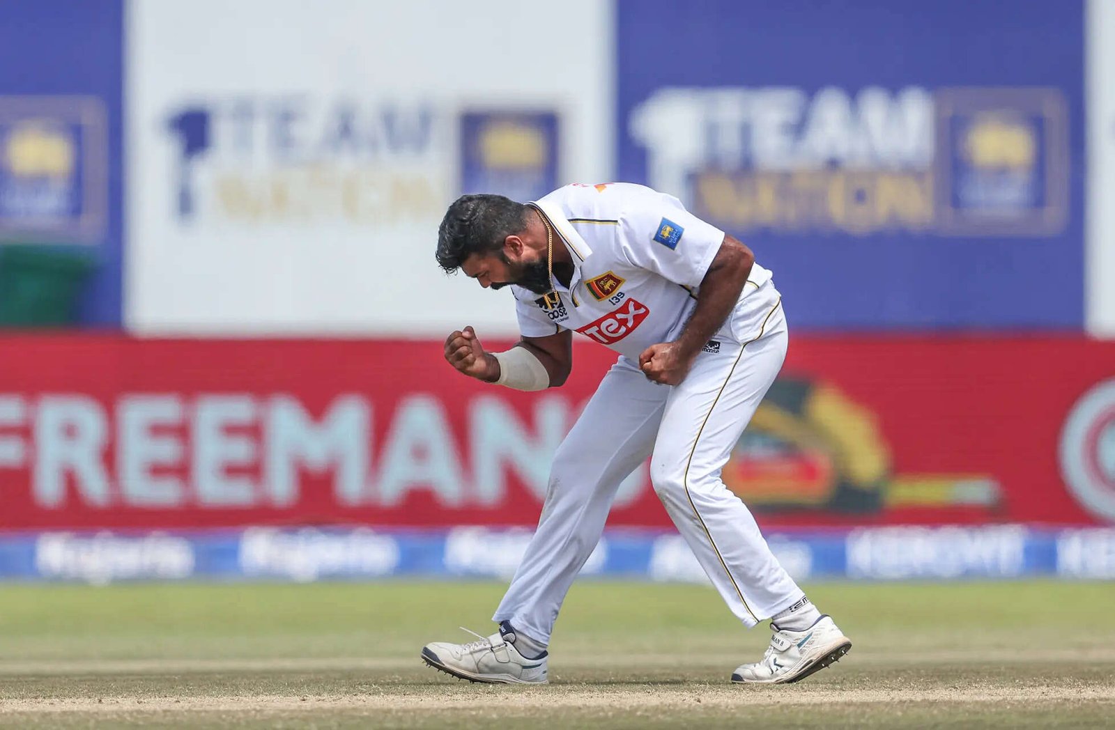Galle [Sri Lanka], Aug 18 (ANI): Sri Lanka's Lahiru Kumara celebrates the wicket...