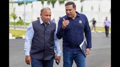 BCCI secretary Devajit Saikia, left, with BCCI Centre of Excellence (CoE) head VVS Laxman. (PTI Photo) ‘Not taking up the position’: VVS Laxman reveals why he turned down India head coach job after Dravid