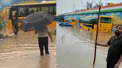 Heavy rain in Gurgaon caused school buses and vans to become stuck ‘Have the kids reached home?’ Rain leaves school buses stranded for hours across Gurgaon