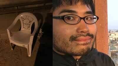 Hirotoshi Tanaka and the chair he 'stole' (Image Credit: Special arrangement) 19 days in jail, 'stole' police chair and deportation: Japanese student’s Bengaluru story