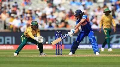 Harmanpreet Kaur batting during the ICC Women's T20 World Cup match between India and South Africa, at Emirates Old Trafford, Manchester, England, Sunday June 21, 2026. (AP) India women's South Africa tour expanded with three T20Is