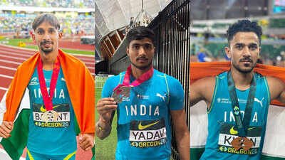 L-R: Basant Kumar Meghwal, Ashish Yadav and Shahnavaz Khan (AFI Photos) World Athletics U20 Championships: India end campaign with three-medal haul