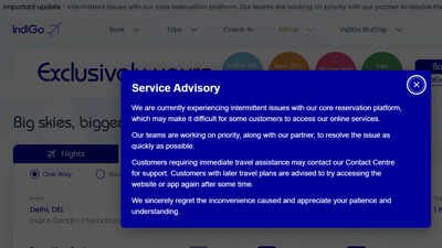 IndiGo advised passengers requiring urgent assistance to contact its customer support team, while those travelling later were asked to try accessing the website IndiGo website outage disrupts ticket bookings, online check-in for some customers