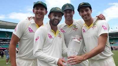 Josh Hazlewood, Nathan Lyon, Mitchell Starc, and Pat Cummins Cummins, Starc, Hazlewood, Lyon reunite as Australia begin 20-Test marathon season with Bangladesh series
