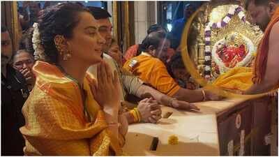 Kangana Ranaut seeks spiritual refuge; visits Shree Shiddhivinayak and Mumba Devi temples in Mumbai.(Image Credit: Instagram) Kangana Ranaut seeks blessings at Shree Siddhivinayak and Mumba Devi temples; her graceful look in orange kanjivaram melts hearts