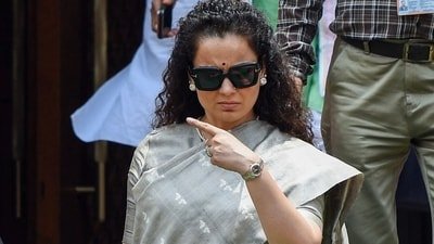 BJP MP Kangana Ranaut at the Parliament Premises during the Monsoon Session. (ANI Photo/Rahul Singh) (Rahul Singh)