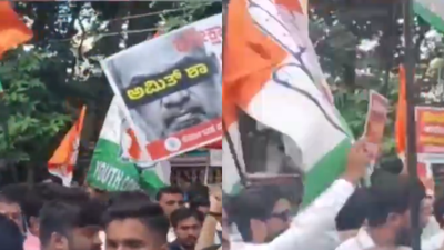 NEET row: Youth Congress protests at Bengaluru BJP office, demands Amit Shah's resignation
