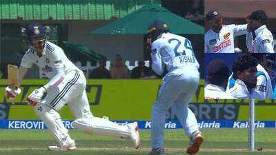 KL Rahul and Nishan Madushka IND vs SL 1st Test | Scary moment in Galle: Nishan Madushka hit on helmet by KL Rahul sweep - WATCH