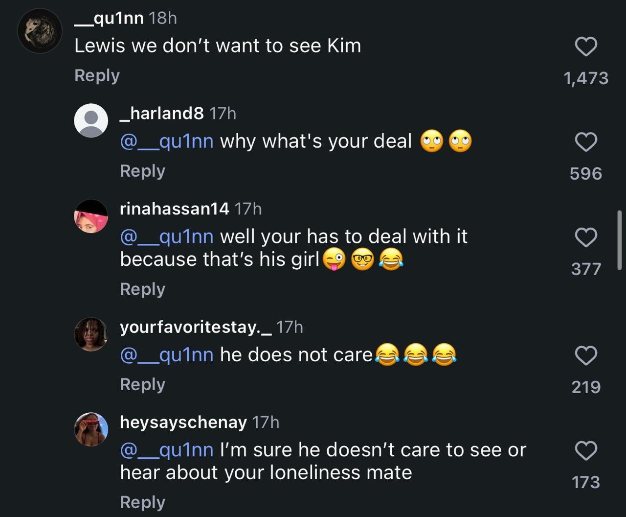 Lewis Hamilton's comment section
