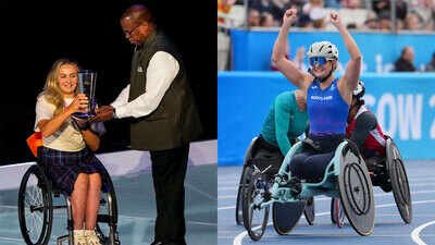 Commonwealth Sport president Donald Rukare, centre, presents the David Dixon Award to Melanie Woods. (PTI/AP Photo) She lost her gold — then won it again: Why Melanie Woods claimed the David Dixon Award