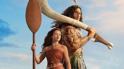 Dwayne Johnson and Catherine Laga'aia in a still from Moana. Dwayne Johnson and Catherine Laga'aia in a still from Moana.